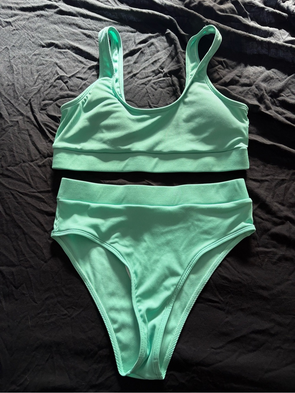 Aqua Ribbed High-Waist Bikini Set